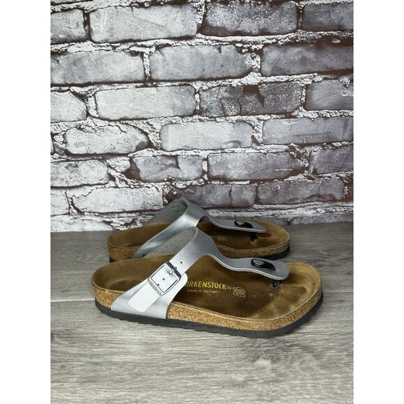 Birkenstock Gizeh Silver Birko Flor Leather Thong Sandals Women Sz 39EU/8.5M US - Picture 13 of 16